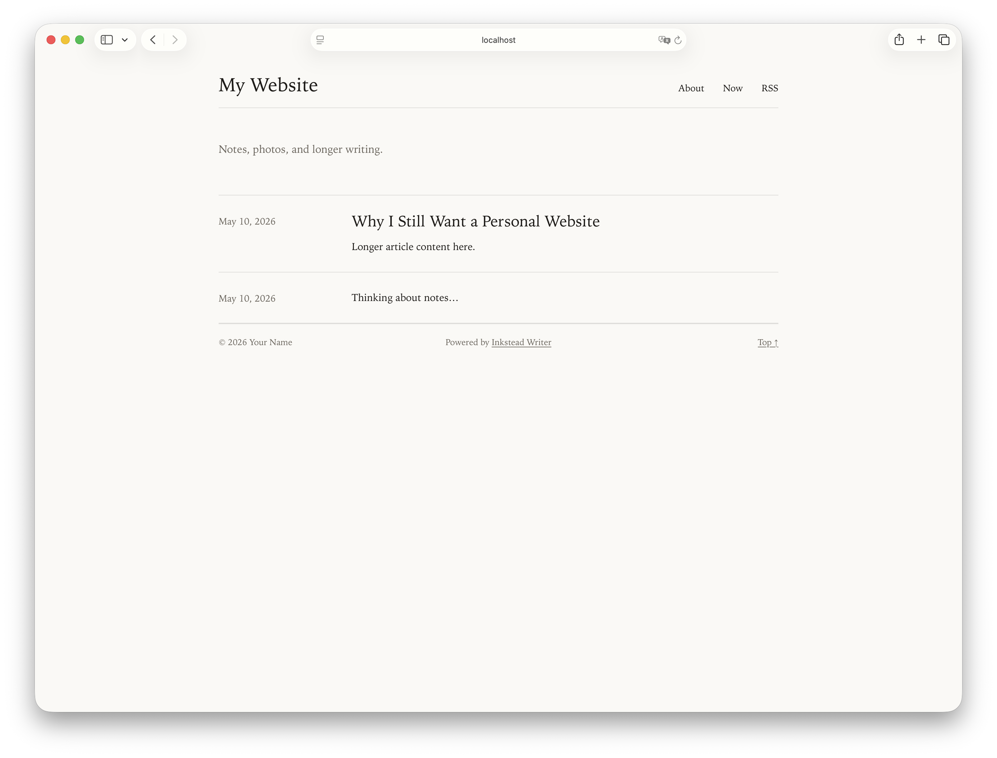 A starter Inkstead Writer website running locally.